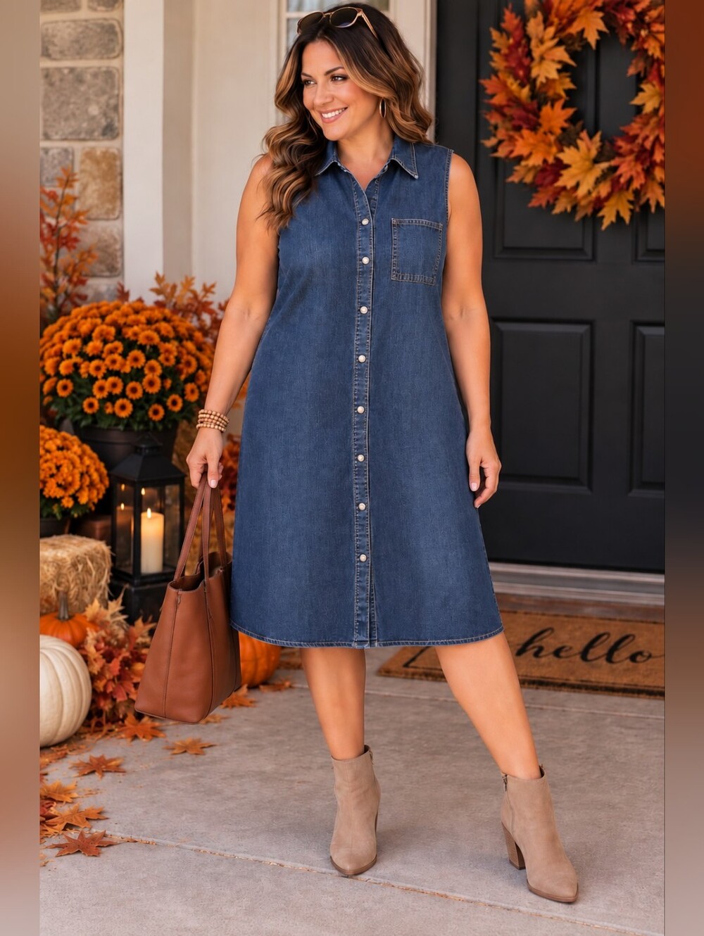 Old Navy Size 18 Sleeveless Denim Midi Shirt Dress Button Front Dark Wash